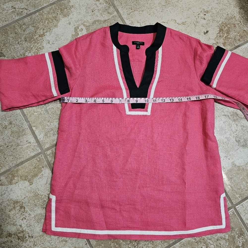 Talbots Petites Pink Linen Tunic Blouse Small Mod Retro Preppy Coastal Resort - Picture 6 of 7